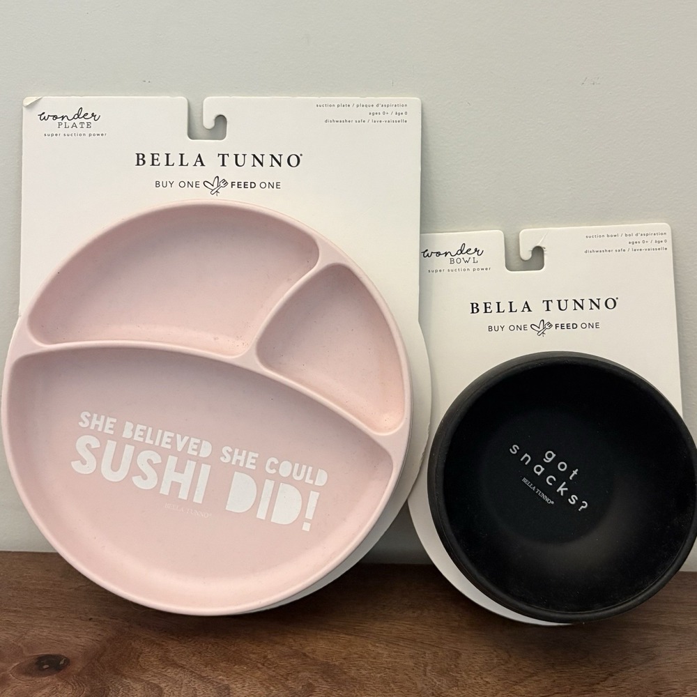 Bella Tunno Wonder Plate Bowl Set 2 Pc Silicone Suction Baby Toddler Divider NWT